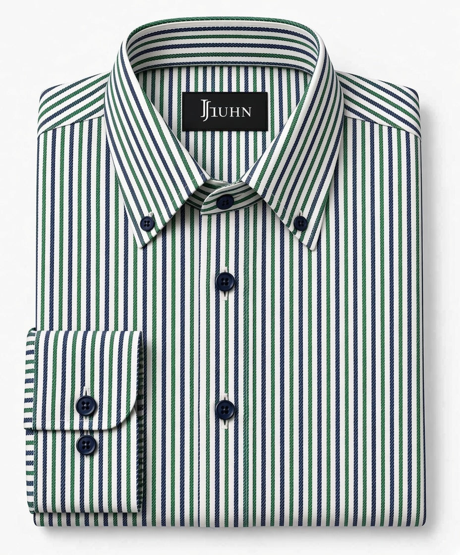 Green & Navy Striped Dress Shirt
