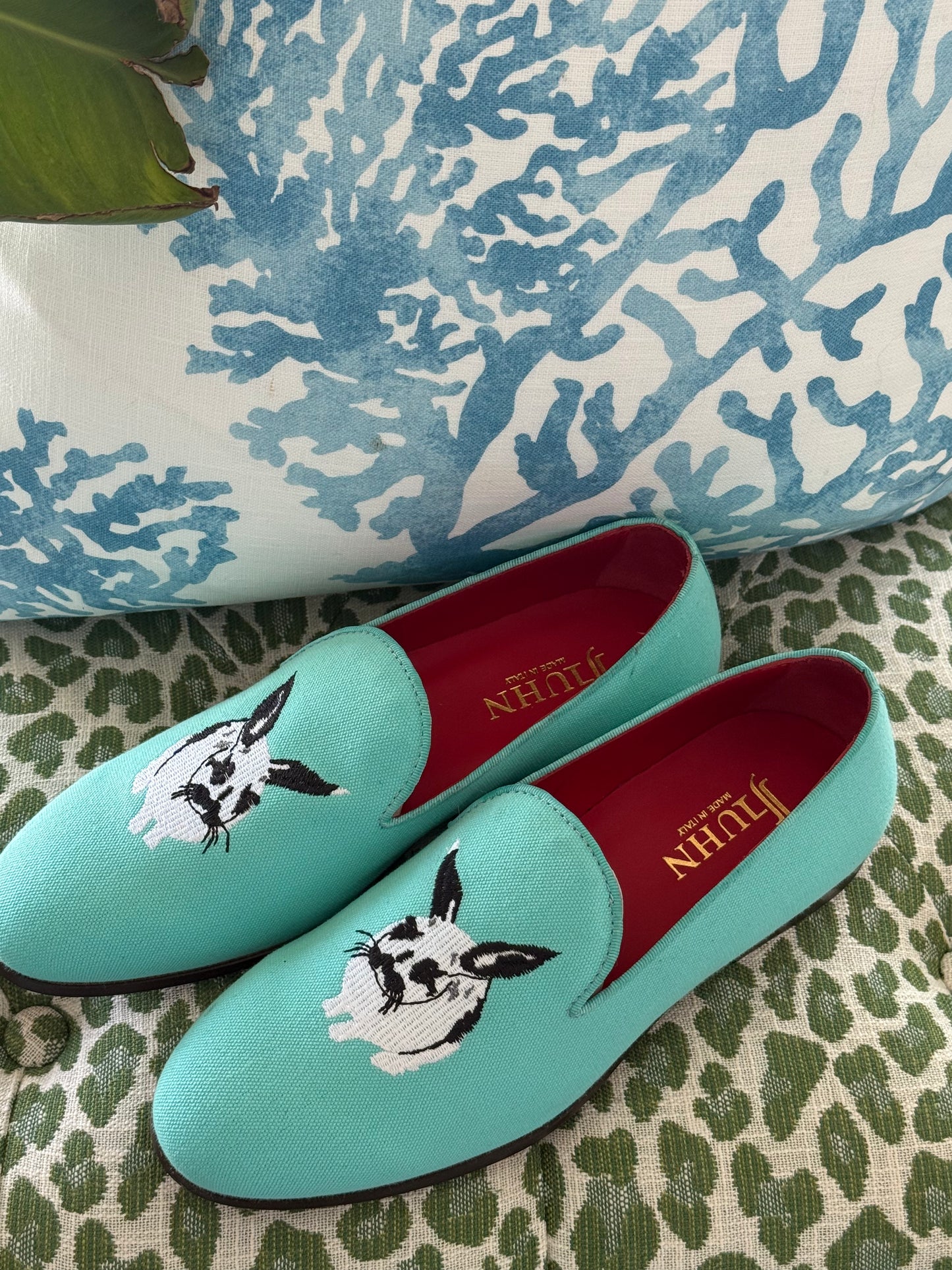 Aqua Linen Rabbit Slipper