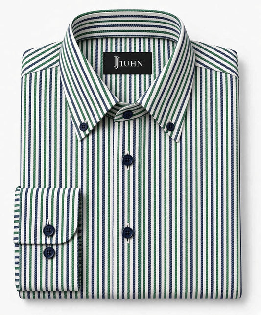 Green & Navy Striped Dress Shirt