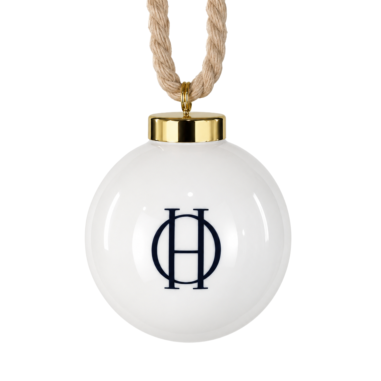 Ocean House White Ornament with Navy OH