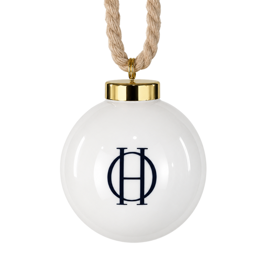 Ocean House White Ornament with Navy OH