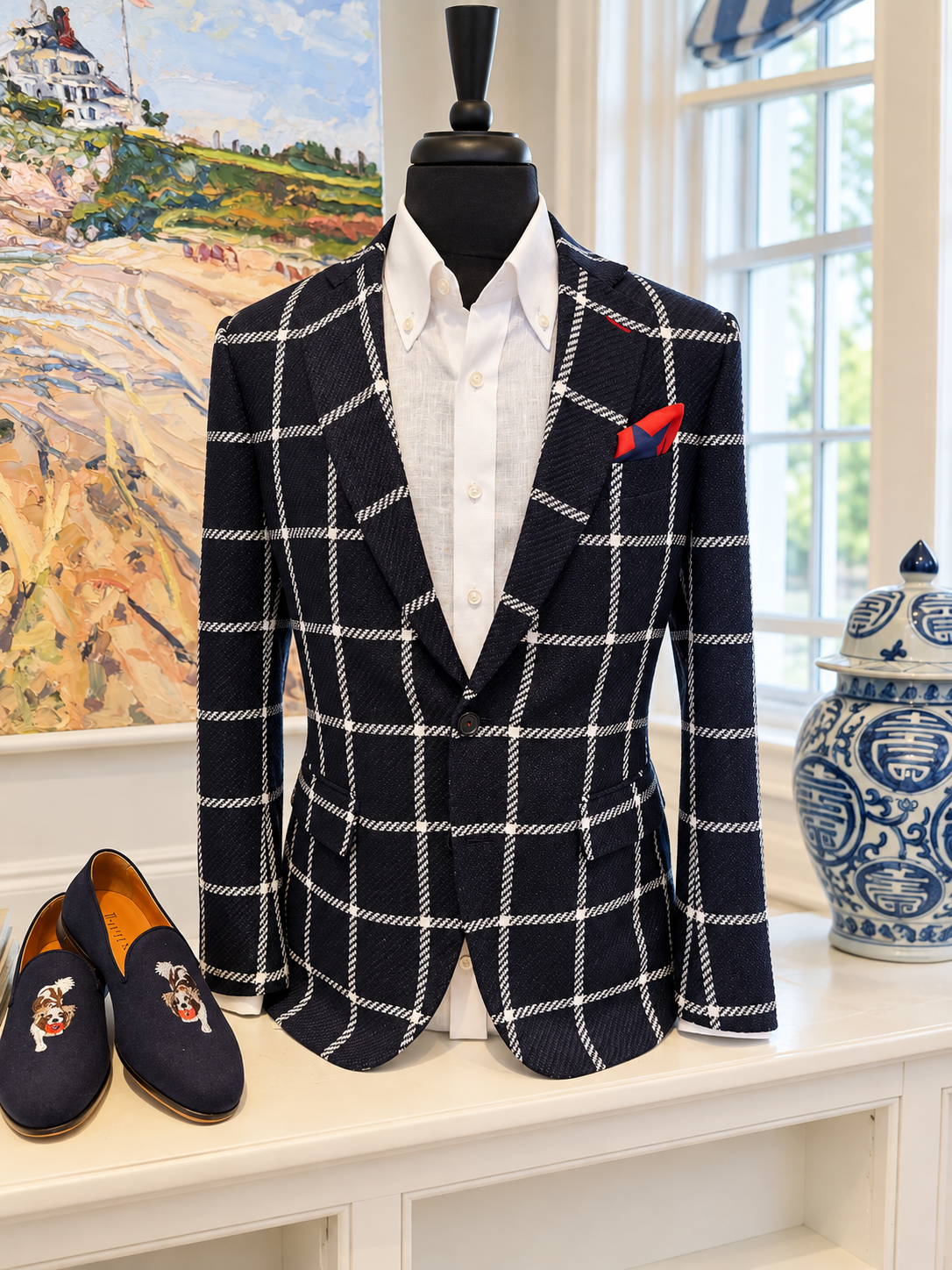 Navy and White Windowpane Jacket